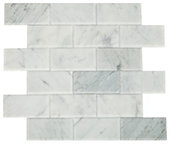 Carrara White, Brick Joint, 2X4, Bevel, Polished Peel n Stick Tile