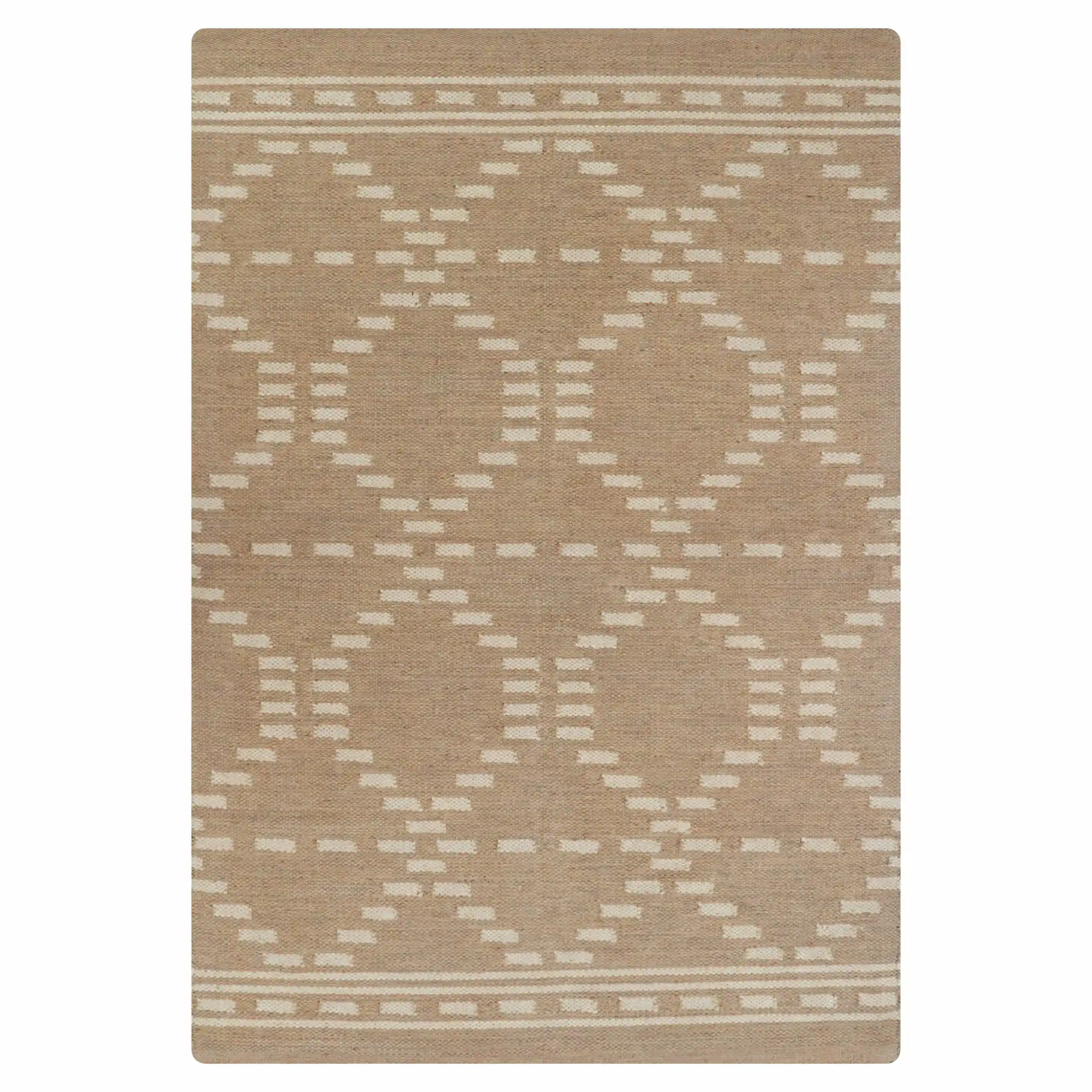 2x6 Dune Taupe Jute Rug with Dotted Lines and Premium Cotton Backing