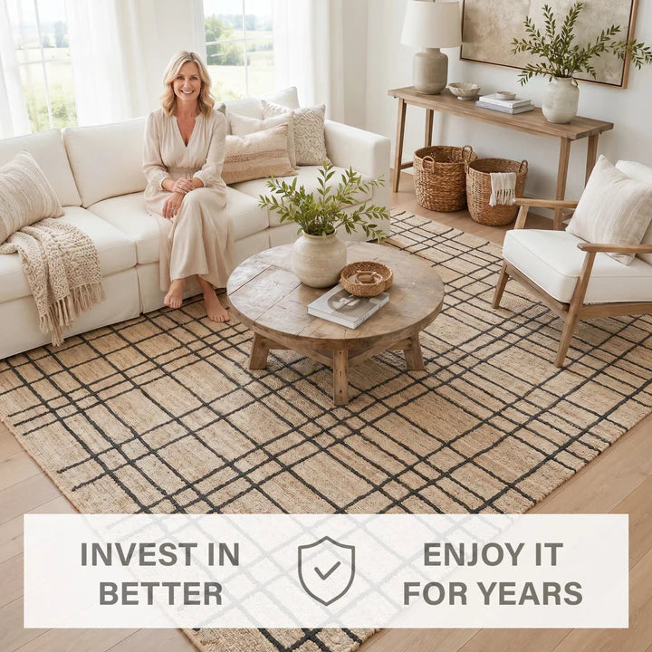 Nell Window Pane Premium Jute Rug With Backing