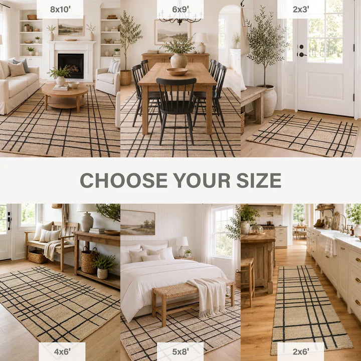 Nell Window Pane Premium Jute Rug With Backing