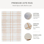 Faye Hand Embroidered Jute Windowpane Rug with Cotton Backing, Linen White & Beige