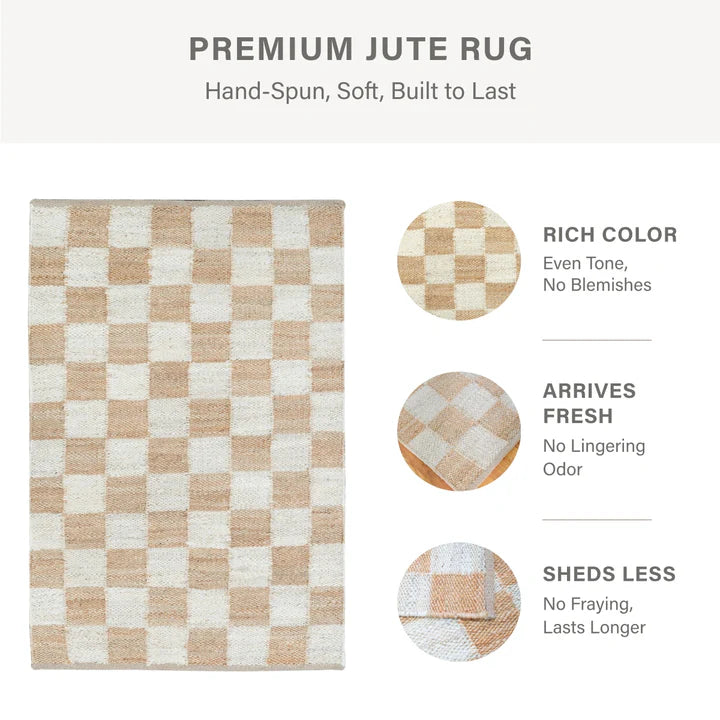 Mesa Handwoven Reversible Jute Checkered Area Rug in Beige and Ivory Tones