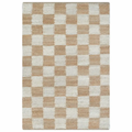 3x5 Mesa Handwoven Reversible Jute Checkered Area Rug in Beige and Ivory Tones