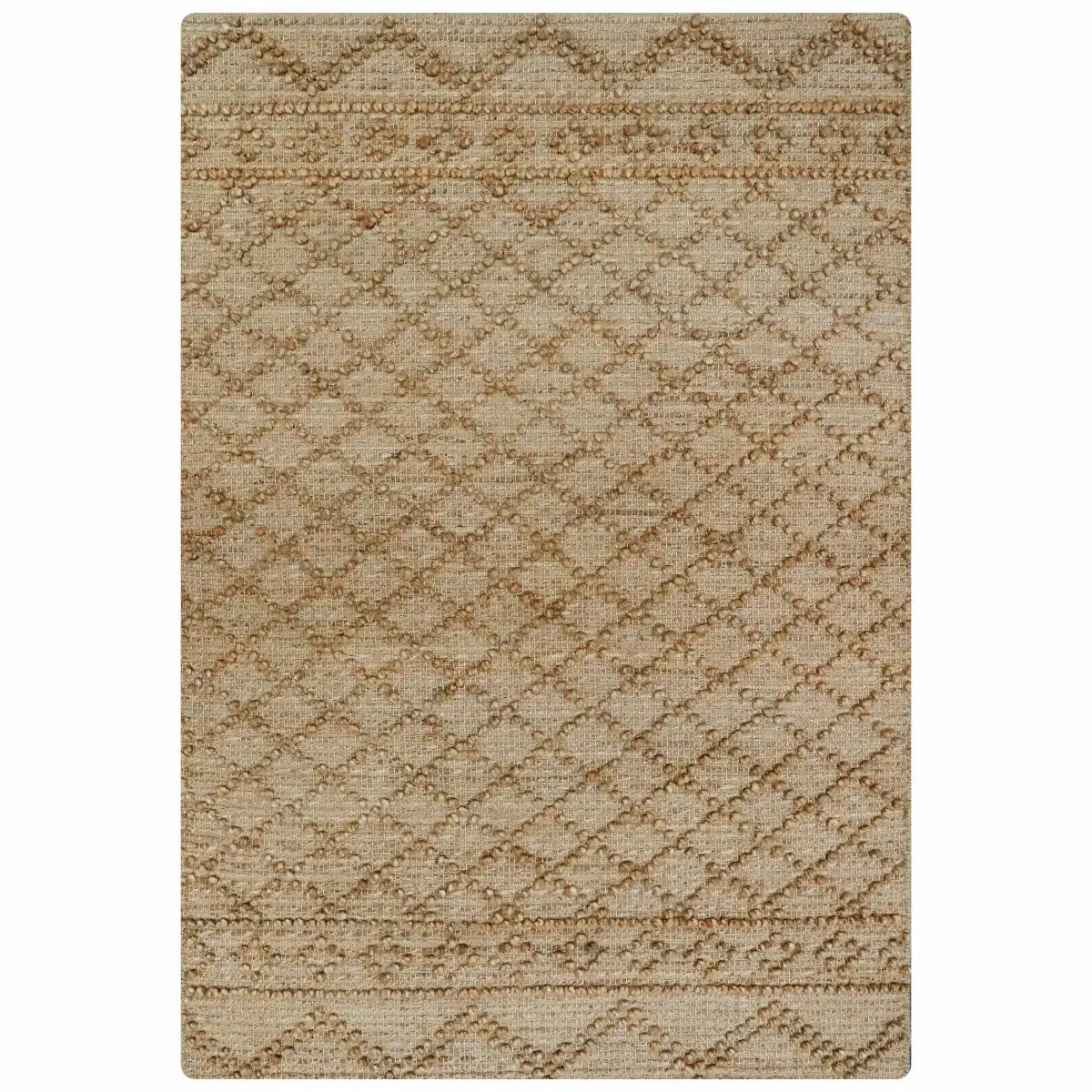 2x3 Nira Hand Spun Jute Embroidered Rug with Raised Diamond Trellis, Looped Yarn
