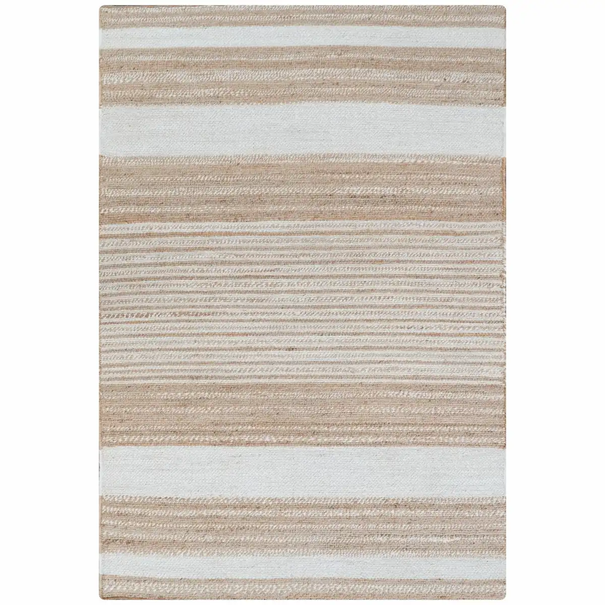 8x10 Reva Handwoven Natural Jute Striped Area Rug, Hand Sorted Yarn, White and Brown