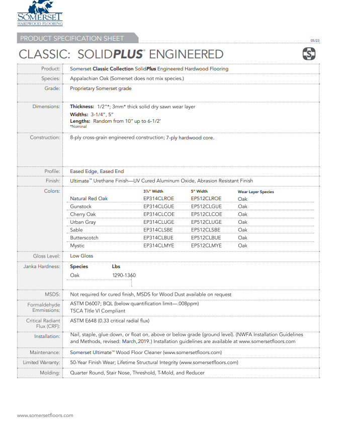 Somerset Oak Classic Collection 1/2" EngineeredHardwood Flooring