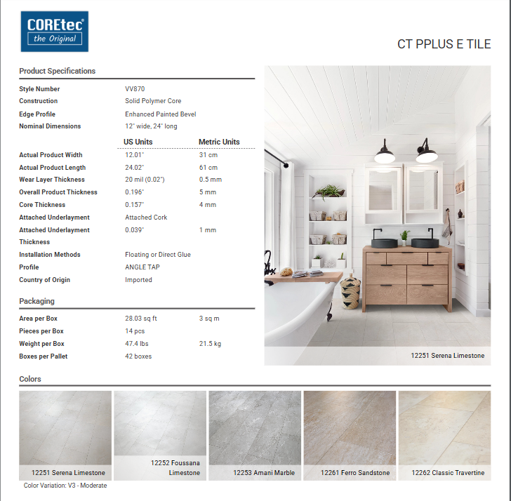CoreTec Pro PLUS Enhanced TILE                                    - FERRO SANDSTONE