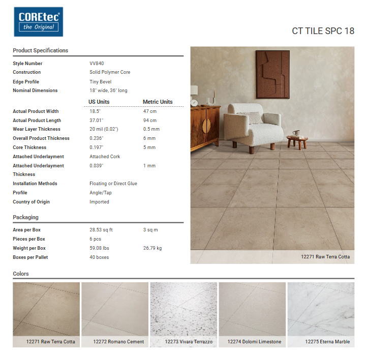 CORETec Tile SPC 18   - ETERNA MARBLE