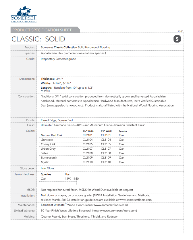 Somerset Classic Collection Solid Oak Hardwood Flooring